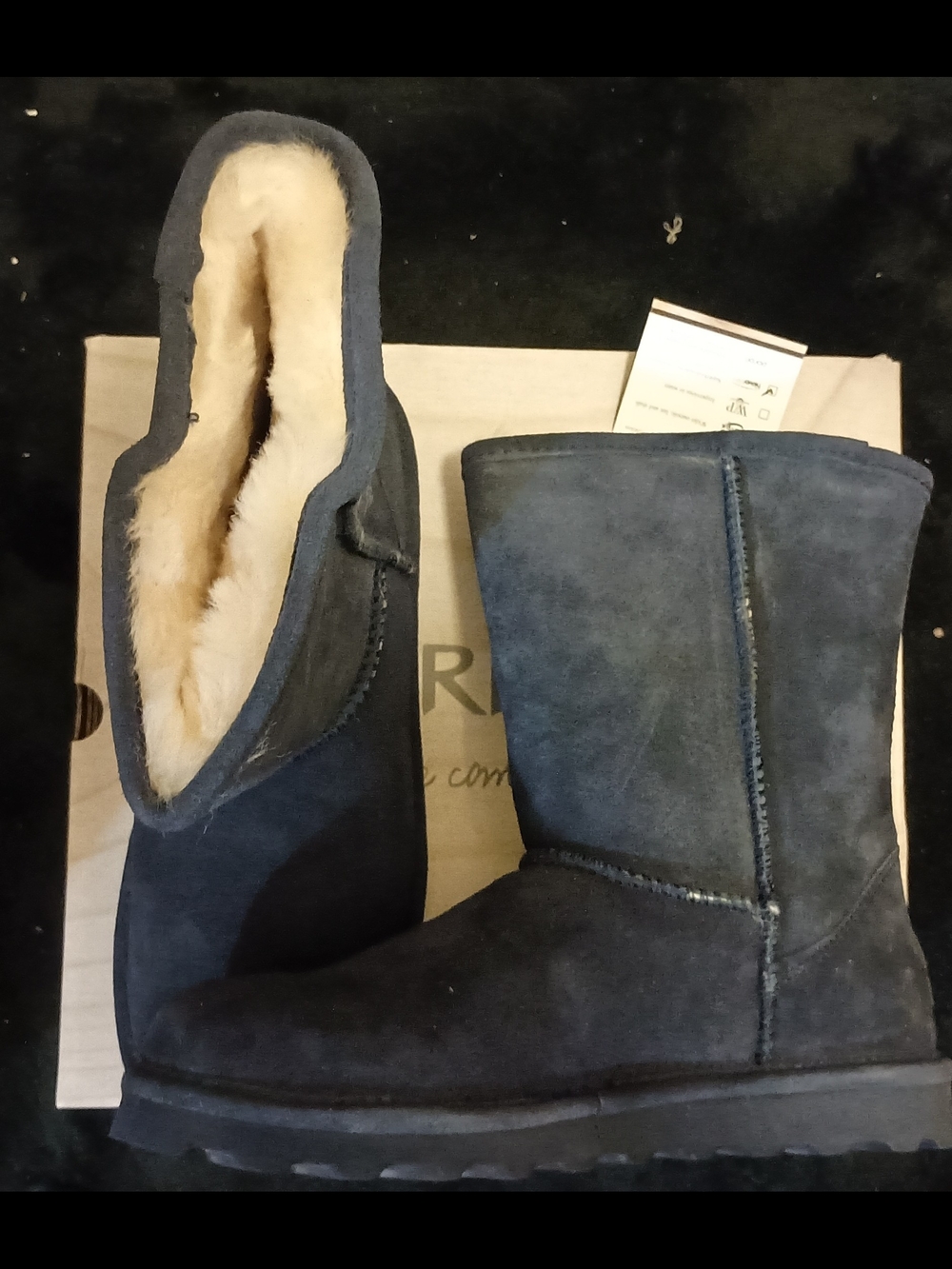 BearPaw Navy Suede Shearling-Lined Winter Slippers